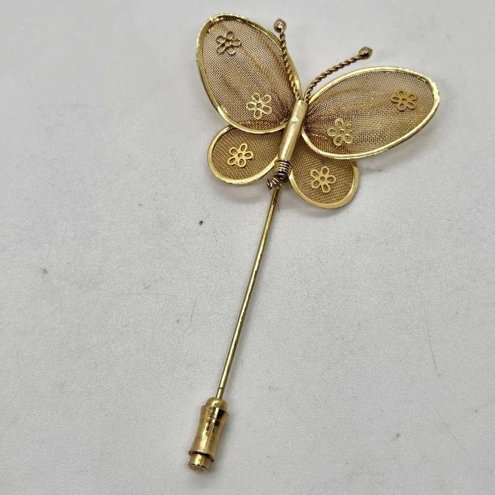 gold tone mesh butterfly stick pin